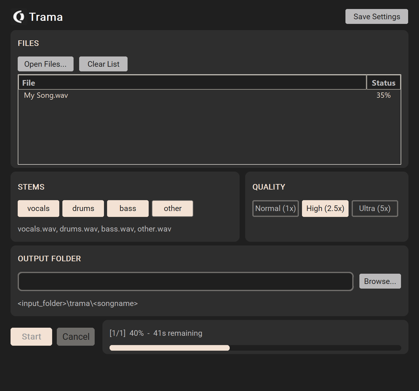 Trama application screenshot